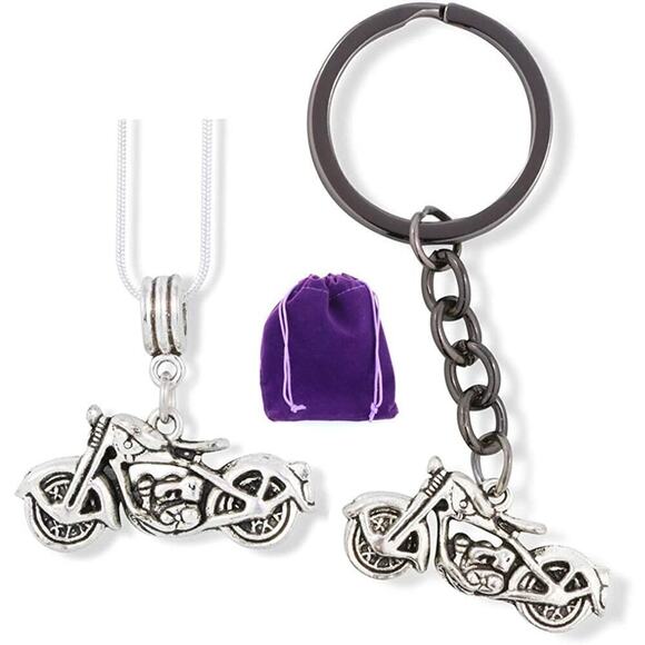 Motorcycle Necklace Bundled with a Motorcycle Charm Keychain - Picture 1 of 7